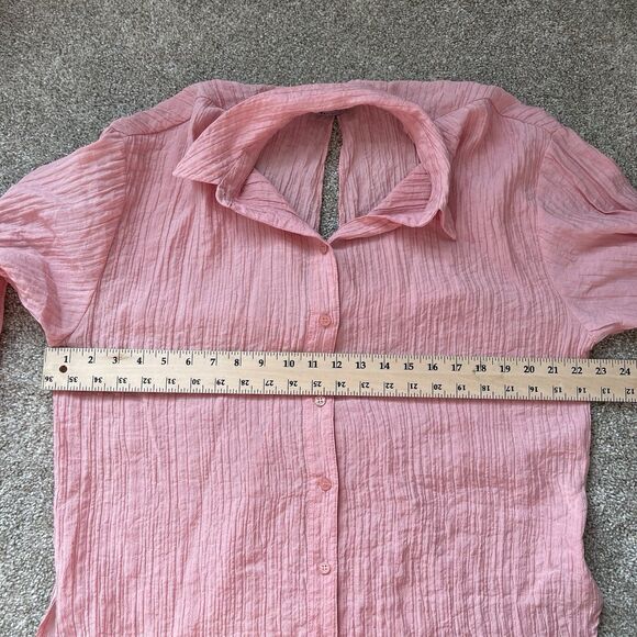Zara Pink Coquette Button Down Shirt Twisted Cut Out Back Oversized Size Medium - Picture 10 of 12
